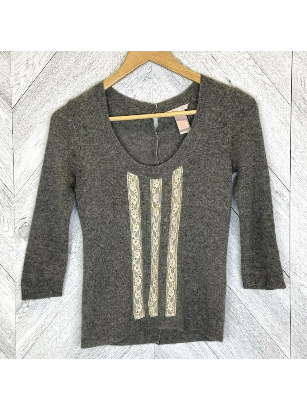 Rebecca Taylor 100% Cashmere Sweater Womens Small Gray Button Back 3/4 Sleeve